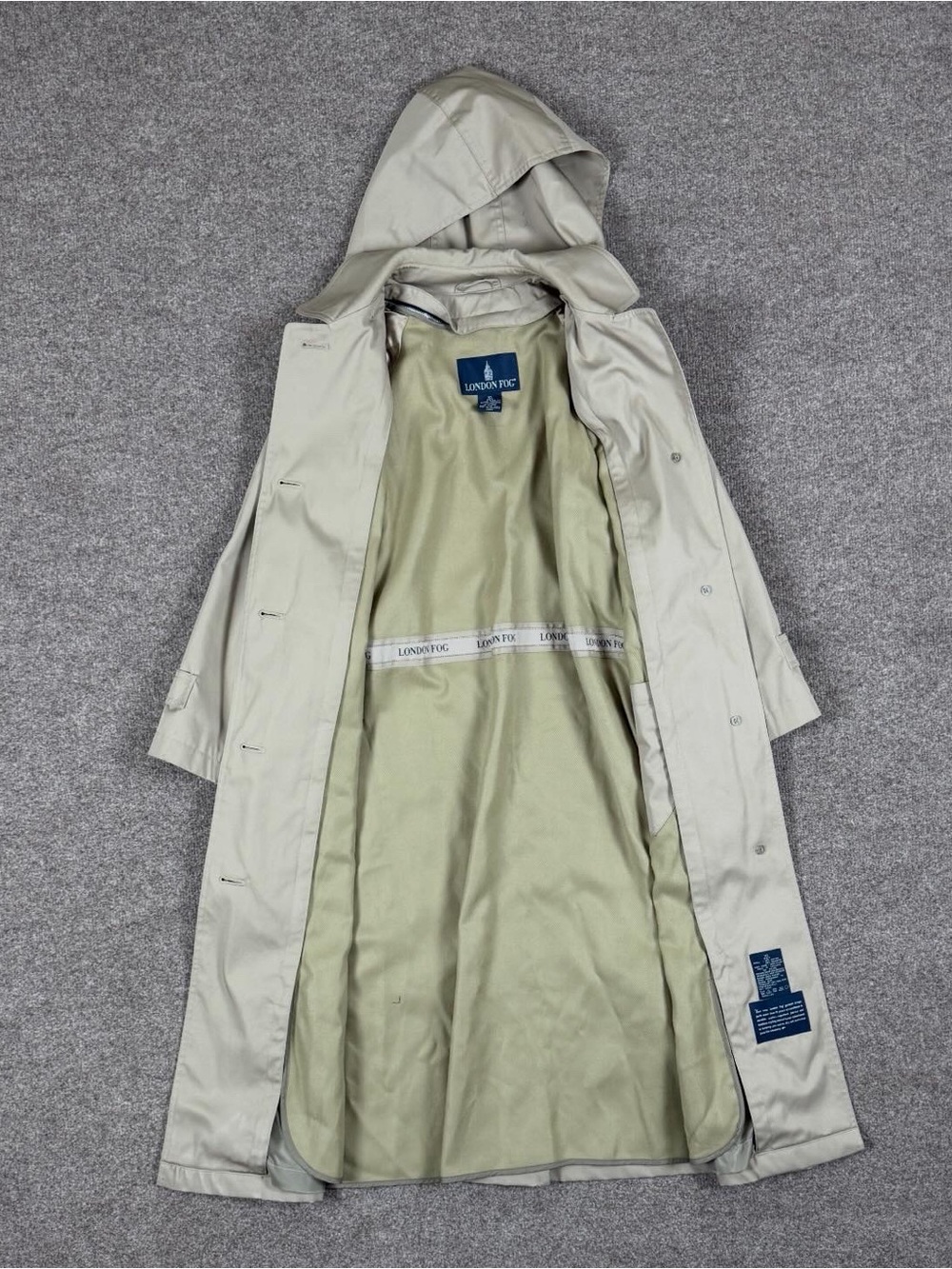 Vintage London Fog Tan Long Belted Trench Coat Women’s 10 Removable Hood & Liner - Picture 3 of 11